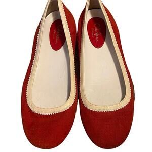 COLE HAAN Women's Air, Red, Perforated Suede, White Patent Lthr Trim Flat,  8B